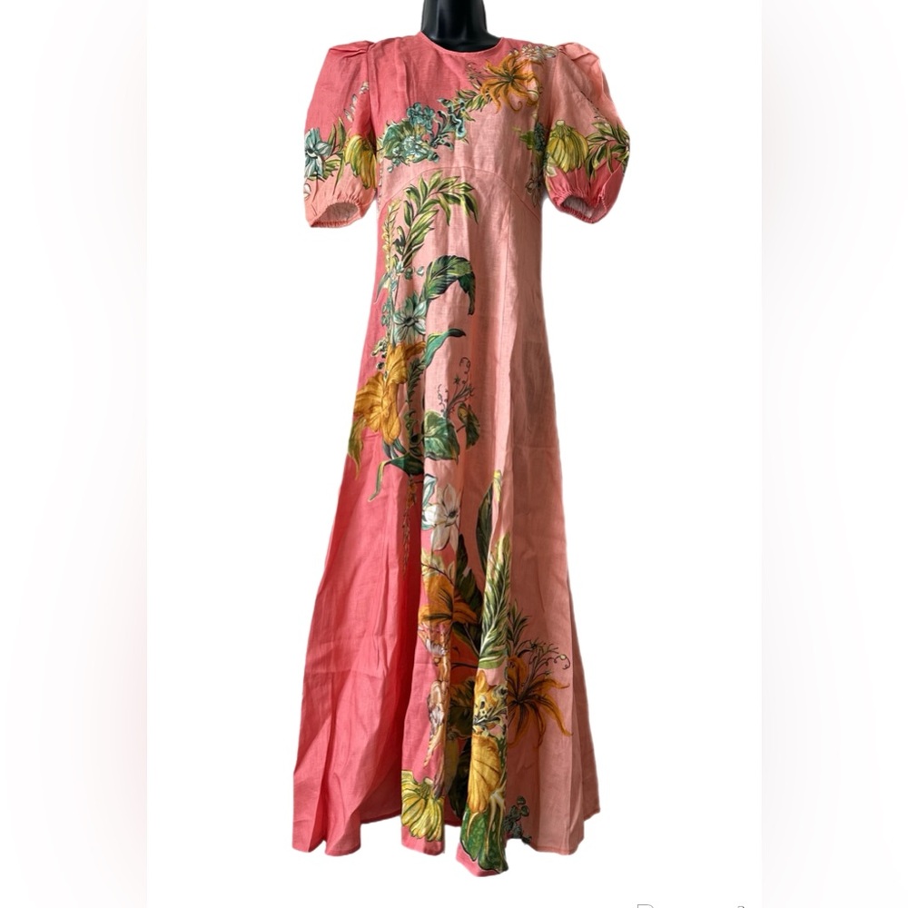 ALEMAIS Anika floral linen Coral Maxi Dress - Picture 5 of 8